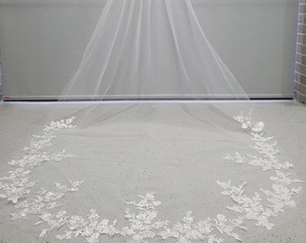 2.8m flowers lace wedding veil | floral veil | cathedral wedding veil with lace around adges  |bridal veil with comb