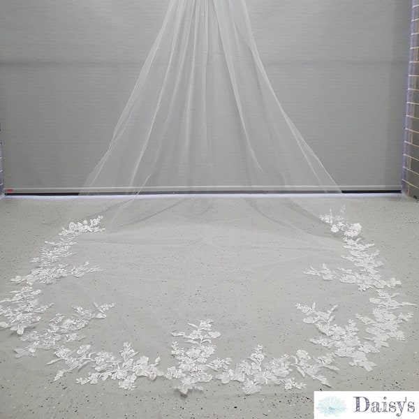 2.8m flowers lace wedding veil | floral veil | cathedral wedding veil with lace around adges  |bridal veil with comb