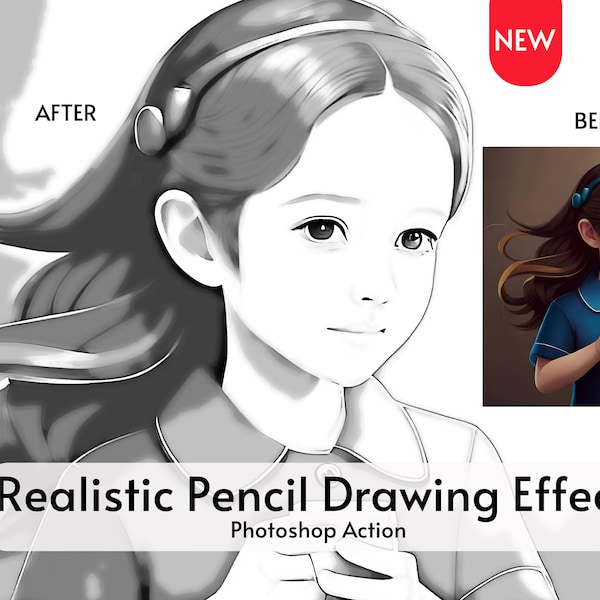 Realistic Pencil Drawing Effect Photoshop Action | Instant Download | Perfect for Father's Day Gifts