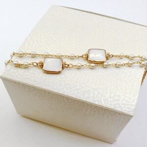 Set weißer quadratischer Muschelperlen Gold Choker und | Etsy