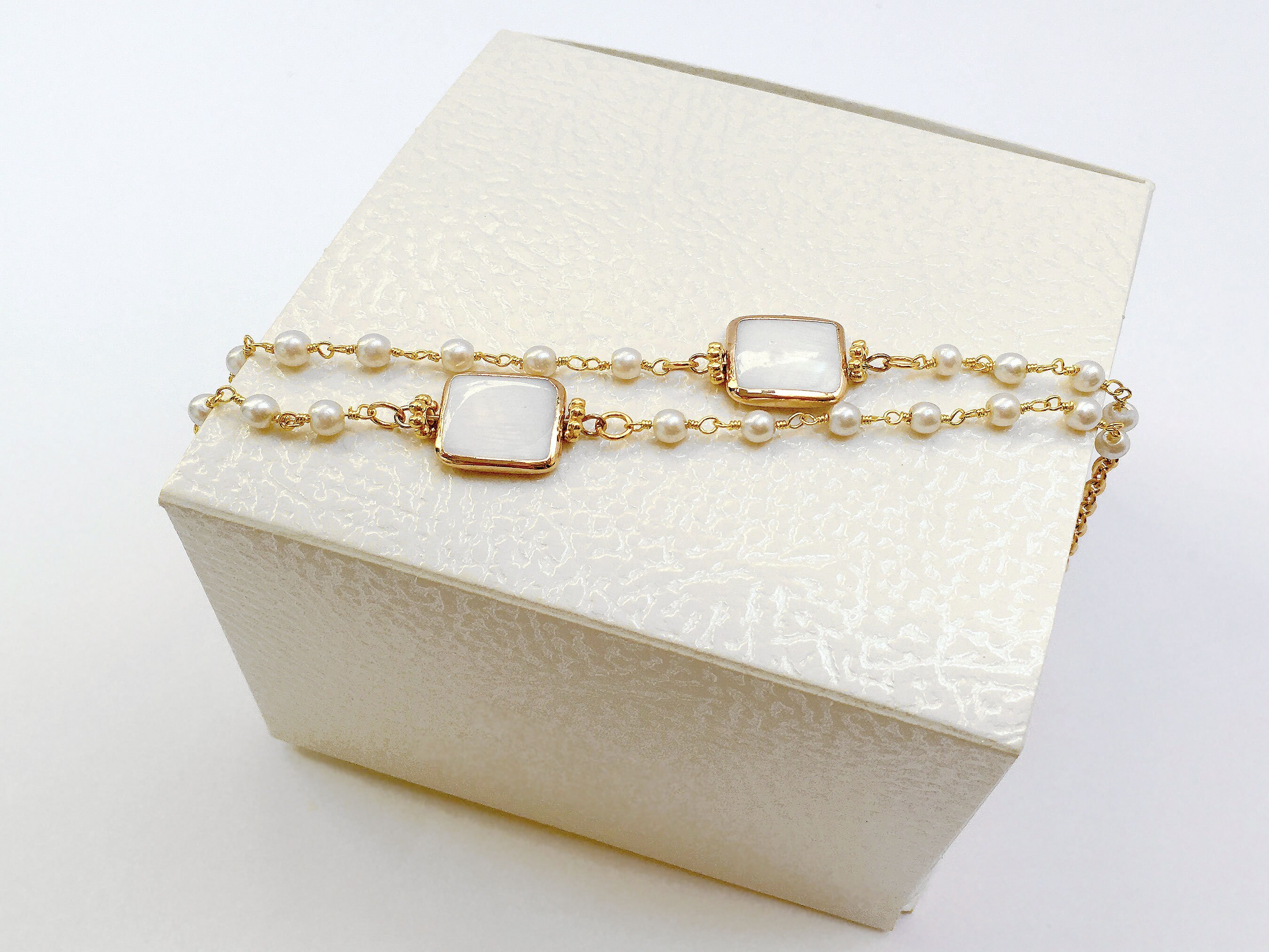 Set weißer quadratischer Muschelperlen Gold Choker und | Etsy