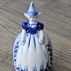 Charming Vintage Delft Blue White Girl Bell Hand painted Dutch Collectible Figurine