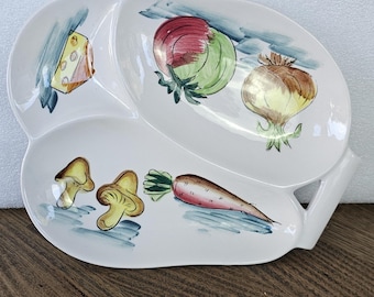 Tri-Sectional MCM Ironstone Serving Plate Hand Painted Vintage Japan Mid Century Modern