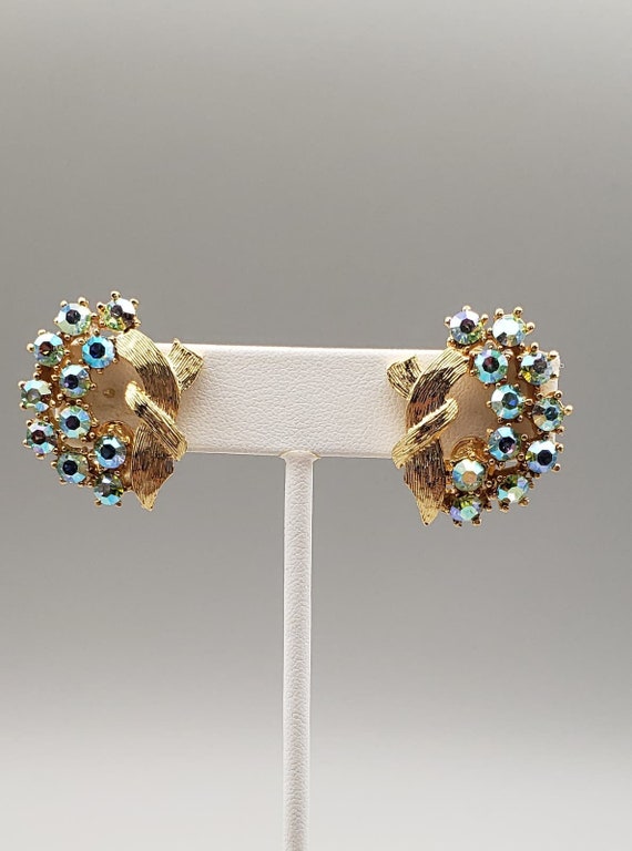 Vintage Coro Green AB Rhinestone Earrings