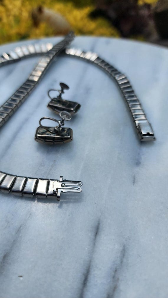 Green Art Deco Channel Set Necklace And Bracelet … - image 10