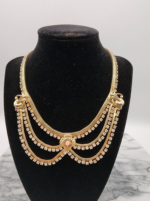 Vintage Art Deco Festoon Necklace Gold Tone Rhines