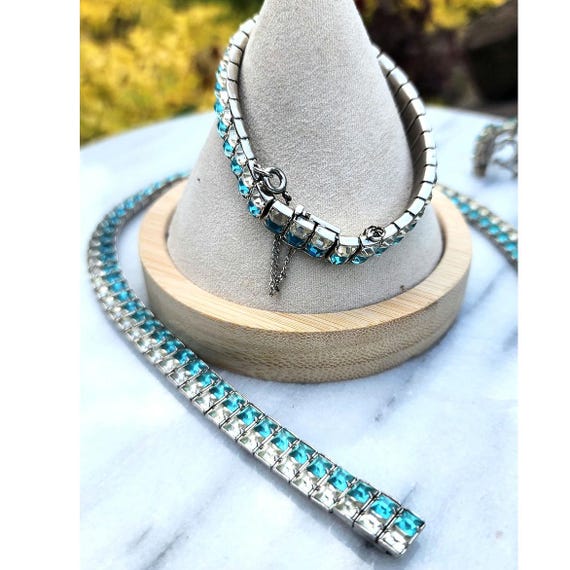 Green Art Deco Channel Set Necklace And Bracelet … - image 2