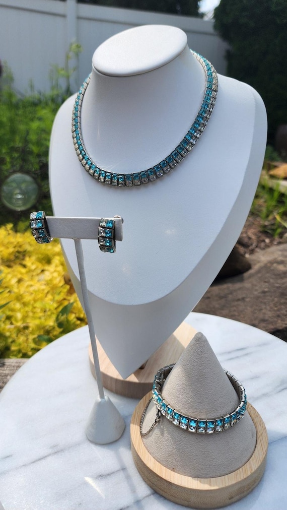 Green Art Deco Channel Set Necklace And Bracelet … - image 8