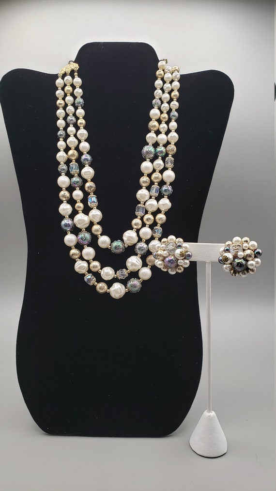 Vintage Japan Marked Faux Pearl Necklace and Earri
