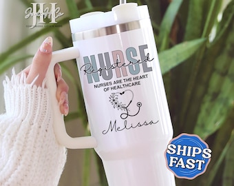 Custom Nurse 40oz Tumbler, Personalized Nurse Tumbler with Handle Gifts for Nurse Appreciation Gift for RN Nurse Travel Mug Custom Nurse Cup