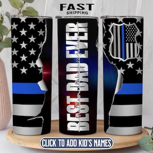 Personalized Police Tumbler, Thin Blue Line Tumbler With Straw, Police Travel Cup, 20oz Tumbler For Dad, Custom American Flag Police Gift