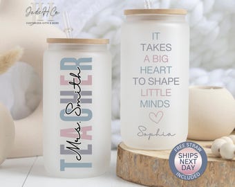Teacher Glass Cup Teacher Appreciation Gift for Teacher Cup Personalized Teacher Glass Tumbler Gifts Teacher Ice Coffee Cup Teacher Tumbler