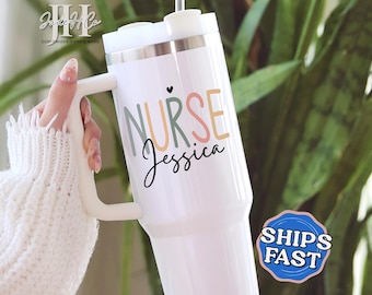 Custom Nurse 40oz Tumbler, Personalized Nurse Tumbler with Handle Gifts for Nurse Appreciation Gift for RN Nurse Travel Mug Custom Nurse Cup