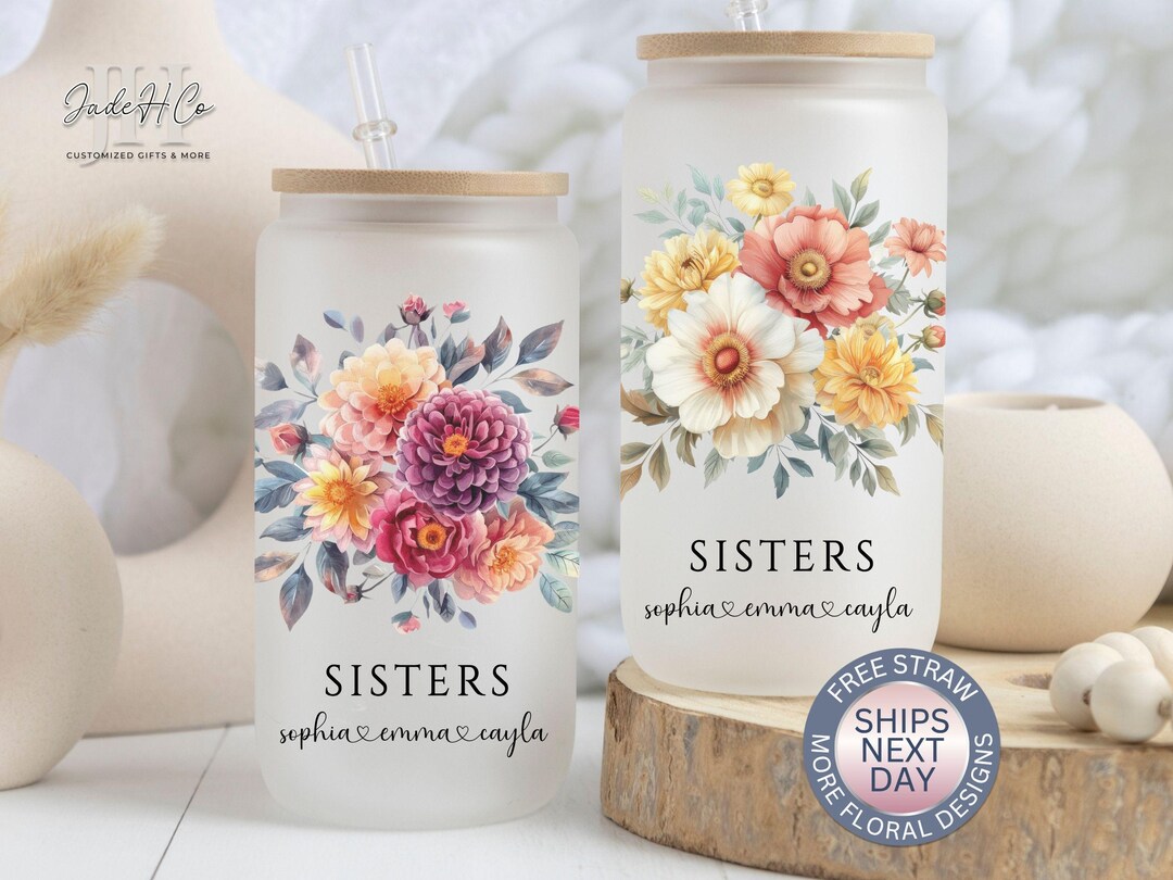 Sisters Glass Cup Personalized Sister Gift Iced Coffee Cup With Lid and ...
