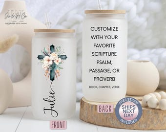Christian Bible Verse Tumbler Custom Scripture Verse Christian Religious Glass Cup Bible Verse Iced Coffee Cup Religious Gift for Friends