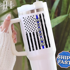 Police Tumbler Personalized Police 40oz Tumbler with Handle Police Academy Gift for Law Enforcement Thin Blue Line Custom Police Travel Mug