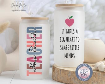 Custom Teacher Name Cup Gift for Teacher Appreciation Teacher Glass Cup Teacher Gifts From Student Teacher Glass Tumbler Teacher Ice Coffee