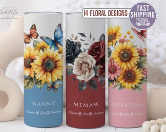 Personalized Grandma Tumbler Grandma Cup, Gift For Grandma, Grandma Tumbler With Grandkids Name, Gift From Grandkids, Grandma Floral Tumbler