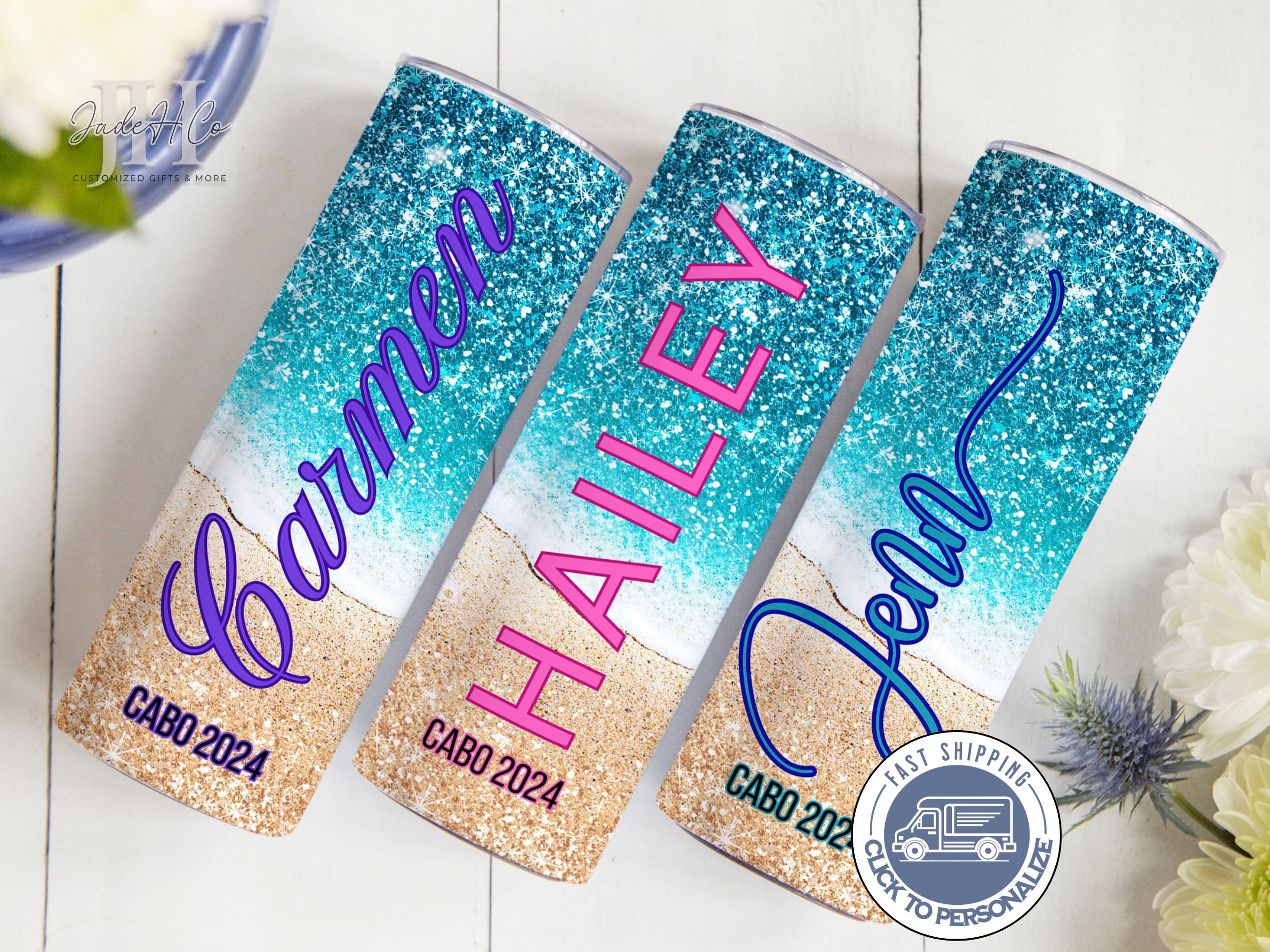 Custom Beach Vacation Tumbler, Personalized Beach Vacation Tumbler, Family vacation tumbler, Girls Trip Tumbler, Summer Tumbler, Glitter Cup
