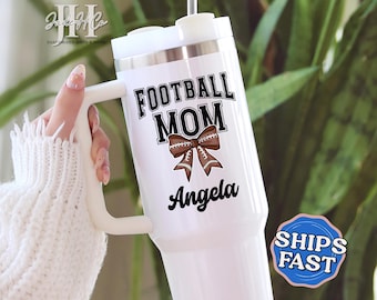 Personalized Football Mom Tumbler, Custom Football Mom 40oz Tumbler With Handle Football Mom Gifts Football Mom Travel Mug Football Mom Cup