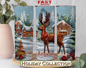 Christmas Reindeer Tumbler Personalized Christmas Tumbler With Name, Reindeer Tumbler Christmas Gift, Christmas Glitter Tumbler, Holiday Cup