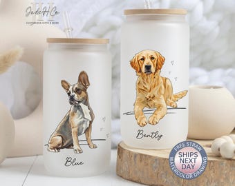 Custom Dog Cup, Custom Dog Photo Glass Cup Gifts for Dog Mama Personalized Fur Mama Dog Lover Gift Dog Photo Glass Can Pet Lovers Cups