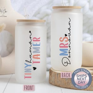 Teacher Iced Coffee Cup Funny Teacher Gift For Teacher Tiny Human Tamer Teacher Glass Cup Teacher Glass Tumbler Cup Custom Teacher Cup Gift