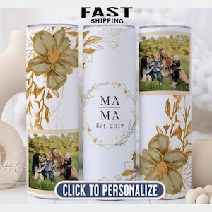 Personalized Family Custom Tumbler Photos Custom Mothers Day Gift For Mom From Kids Personalized Floral Travel Cup With Straw Gift For MAMA