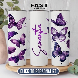 Purple Butterfly Tumbler Personalized, Butterfly Gifts For Women, Butterfly Tumbler Cup With Straw, Butterfly Gifts, Butterfly Lover Gifts