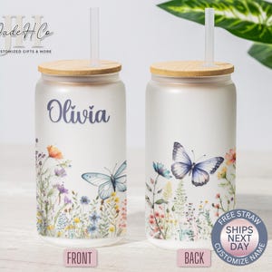 Butterfly Glass Cup Custom Butterfly Cup Purple Butterfly Glass Can Butterfly Butterfly Cup Gift for Butterfly Lover Butterfly Glass Tumbler