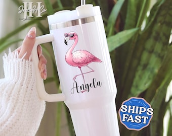 Flamingo Tumbler, Personalized Flamingo 40oz Tumbler with Handle Flamingo Gifts for Women Flamingo Cup Flamingo Lover Gifts Flamingo Mug