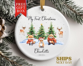 First Christmas Ornament, Woodland Animals My First Christmas Ornament Custom Kids Name Ornament First Christmas Gift 1st Christmas Ornament