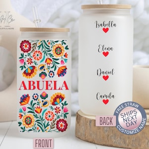 Abuela Gift Cup From Grandkid Names Cup With Kids Names Mexican Flower Tumbler Abuela Tumbler Regalo Para Abuela Mexican Embroidery