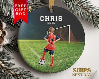 Soccer Ornament, Personalized Soccer Photo Christmas Ornament Soccer Gift for Soccer Player Name Sport Ornament Custom Photo Soccer Keepsake