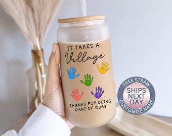 Daycare Teacher Glass Cup Personalized Teacher Appreciation Gifts for Daycare Teacher from Students Custom Teacher Glass Tumbler Daycare Cup