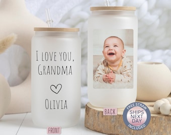 Custom Grandma Cup, Personalized Grandma Glass Cup Gift for Grandma Photo Tumbler for Mother's Day Gift for Grandma from Grandkids Cup Gift
