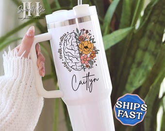 Mental Health Cup, Personalized Mental Health 40oz Tumbler with Handle Mental Health Gifts for Mental Health Awareness Mental Health Mug