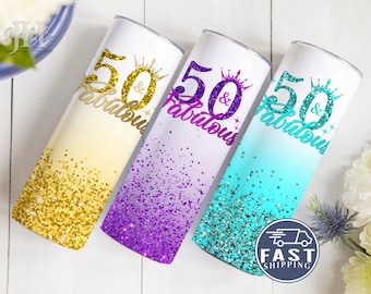 50 and Fabulous Birthday Tumbler Personalized 50th Birthday Cup Gifts 50th Gift for Her 50th Birthday Favors Happy 50th Birthday Cup Tumbler