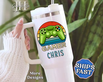 Gamer Tumbler, Personalized Gamer 40oz Tumbler with Handle, Gaming Gift for Gamer Custom Gamer Cup Video Game Lover Gift Gamer Tumbler Cup