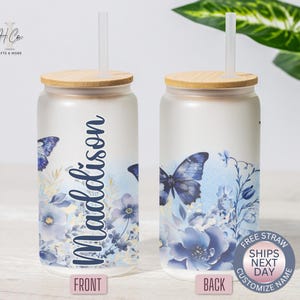 Butterfly Glass Cup Custom Butterfly Cup Purple Butterfly Glass Can Butterfly Butterfly Cup Gift for Butterfly Lover Butterfly Glass Tumbler