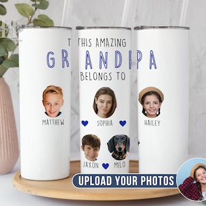 Custom Grandpa Gift Custom Photo Tumbler Baby Face Cup, Gift from Grandkids, Grandpa Birthday Tumbler with Straw Customized Photo Mug Gift