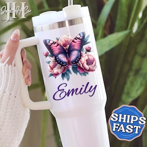 Butterfly Tumbler Personalized Butterfly 40oz Tumbler with Handle Butterfly Gifts for Women Butterfly Cup Butterfly Lover Gift Butterfly Mug