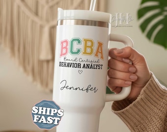 Vaso BCBA, Vaso BCBA personalizado de 1.2 litros con asa, Regalos para BCBA, Regalo de agradecimiento, Taza BCBA personalizada, Taza de analista de comportamiento certificado por la junta