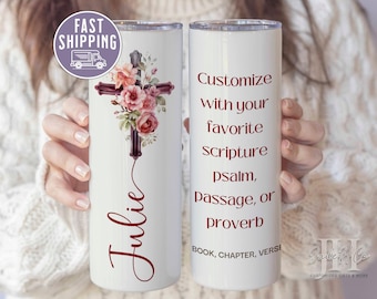 Christian Bible Verse Tumbler, Custom Scripture Verse Christian Religious Tumbler Personalized Bible Verse Tumbler Religious Gift for Friend