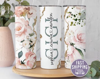 Gigi Tumbler Personalized with Grandkids Names, Custom Gigi Tumbler, Floral Gigi Tumbler, Floral Gift for Gigi, Gigi Gift From Grandkids