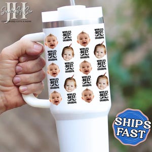 Grandpa Tumbler, Custom Grandpa 40oz Tumbler with Handle Grandpa Gift for Father&#39;s Day Gifts for Grandpa from Grandkids Custom Baby Face Cup