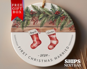First Christmas Married Ornament Mr Mrs Ornament Personalized Wedding Gift Newlywed Christmas Gift Our First Christmas Ornament Married Xmas