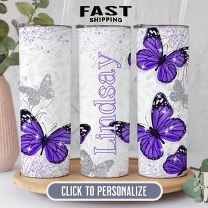 Purple Butterfly Tumbler Personalized,  Butterfly Tumbler Cup With Straw, Butterfly Gifts For Women, Butterfly Gifts, Butterfly Lover Gifts