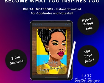 Afrocentric Digital Notebook with Tabs | 3 Sections, 35 Lined Pages Each | GoodNotes Compatible | Hyperlinked Notebook | African American