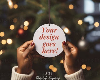 African American Christmas Ornament Mockup Blank White Round Ceramic Christmas Ornament Mockup Bundle Tree Ornament Mockup Christmas Mockups